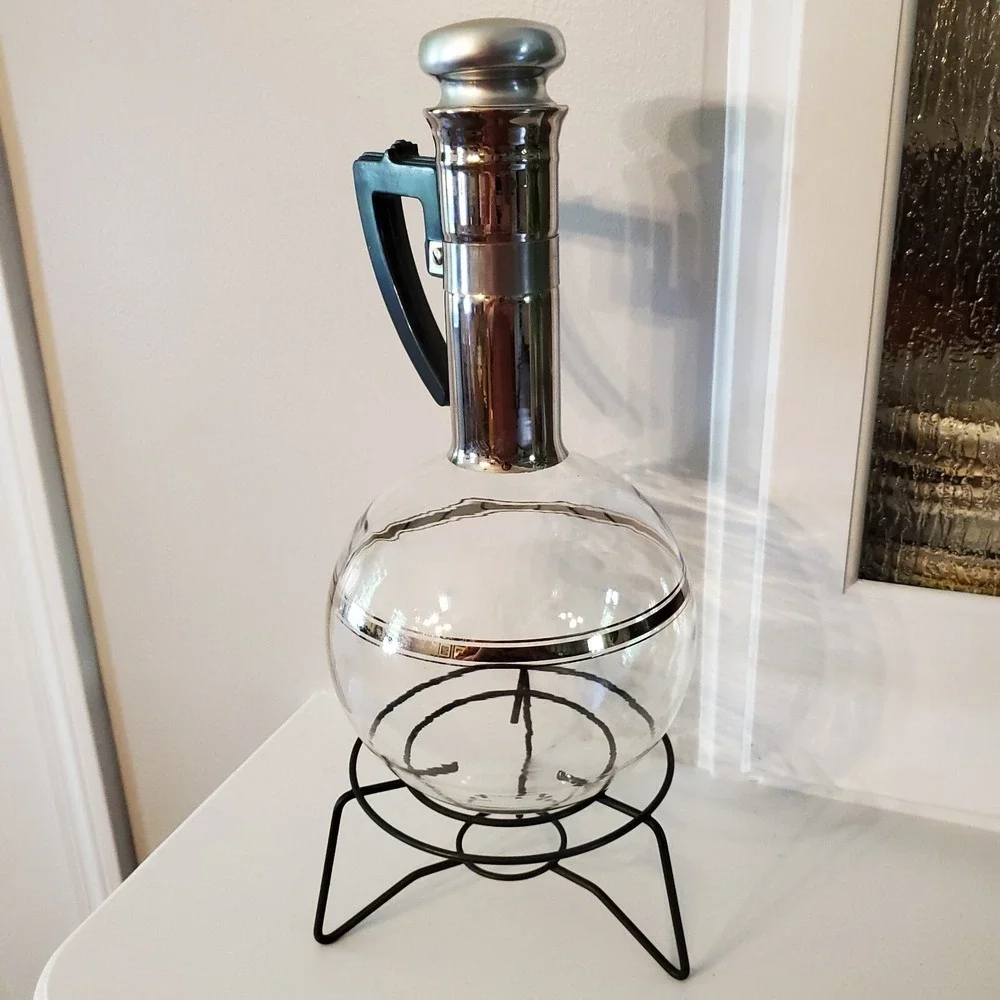 Inland XXX Coffee Carafe Warming Stand Cork Stopper Hand Blown Glass 16 Cup Vtg